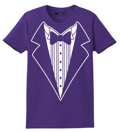 Ladies Faux Tuxedo T-Shirt (Purple, Bowtie)