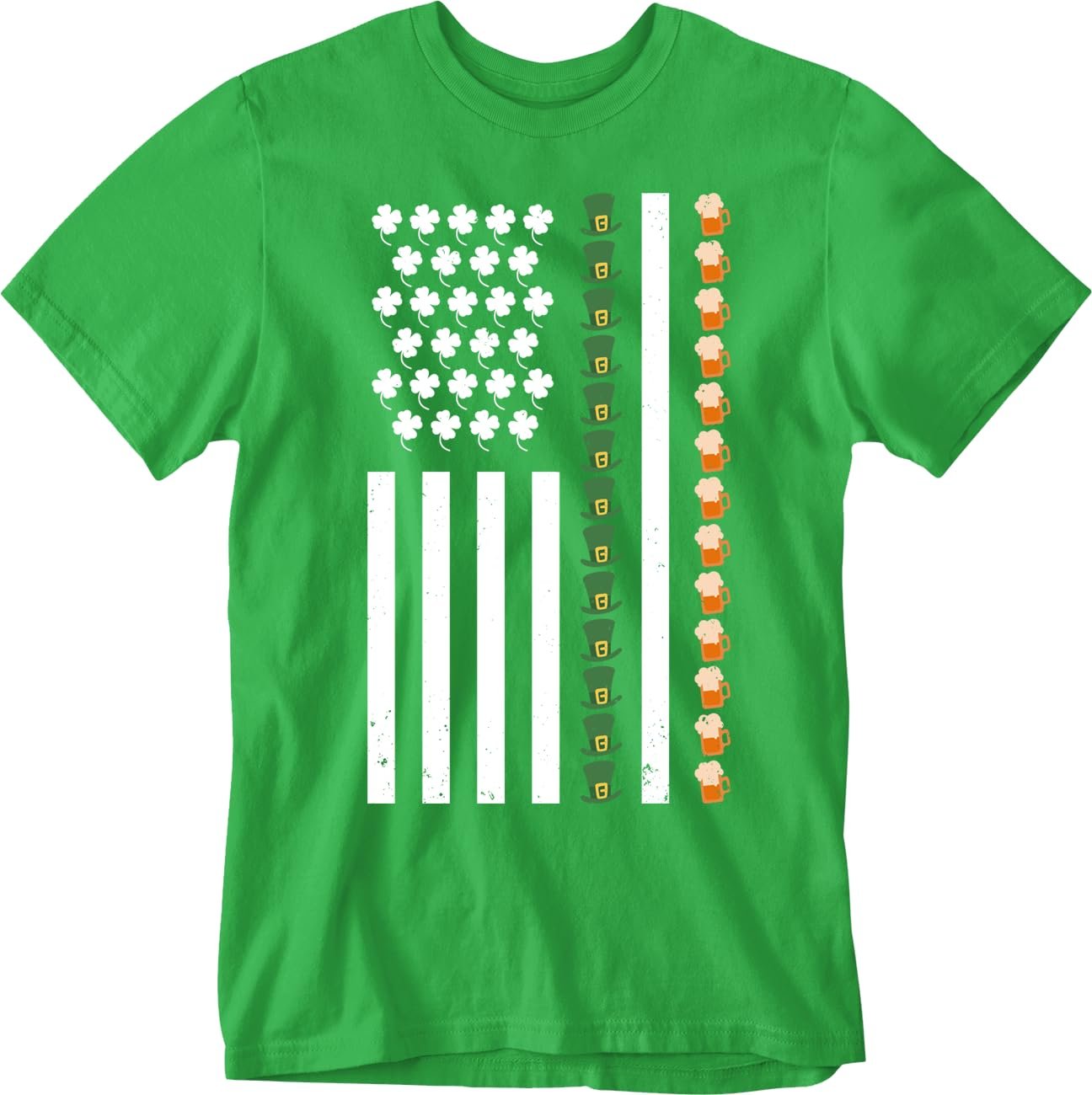 Men's Funny Irish Flag T-Shirt with Shamrocks & Beer Mugs Party Tee