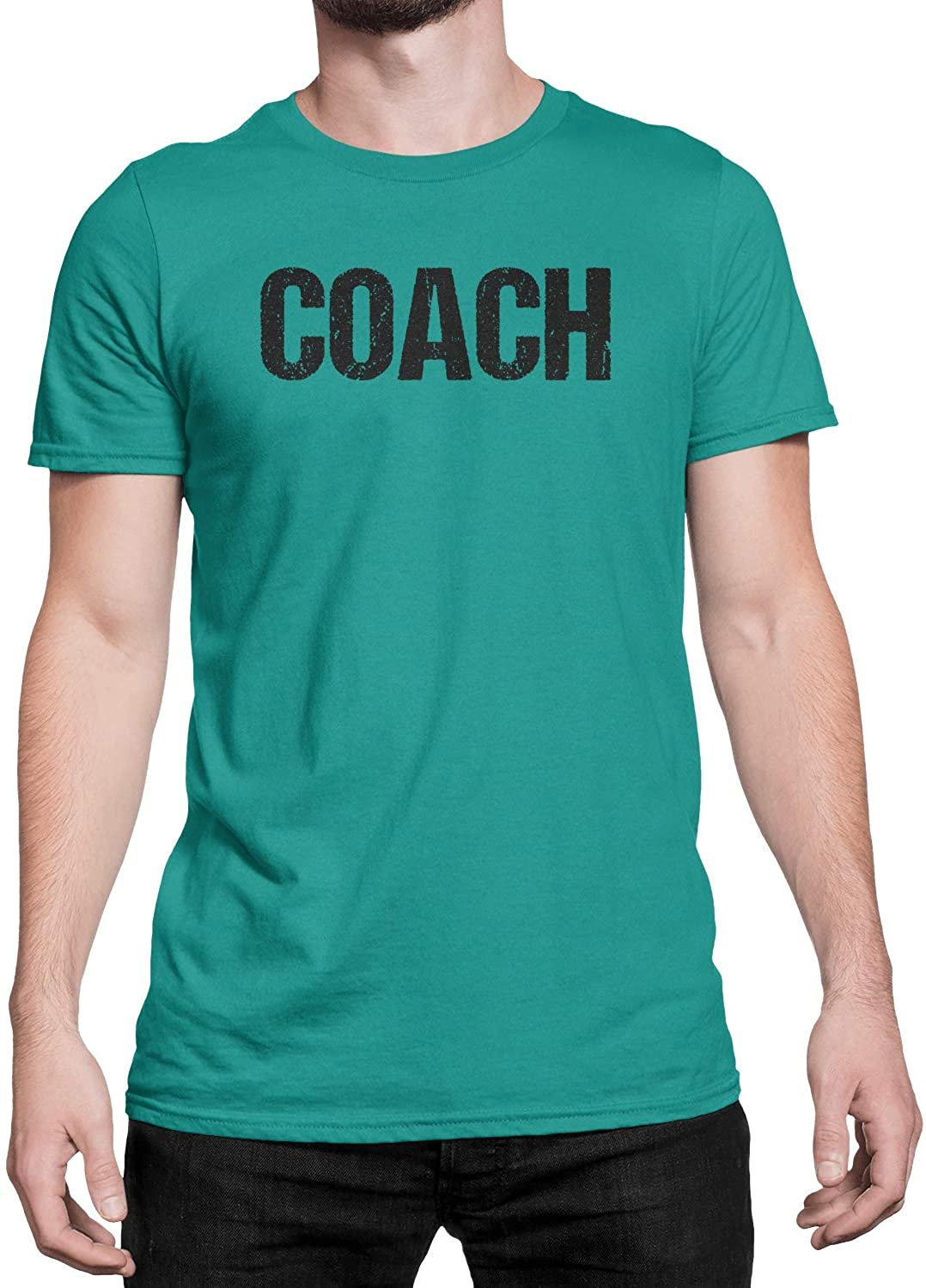 Coach T-Shirt Sports Coaching Tee Shirt (Aqua & Black, Distressed)