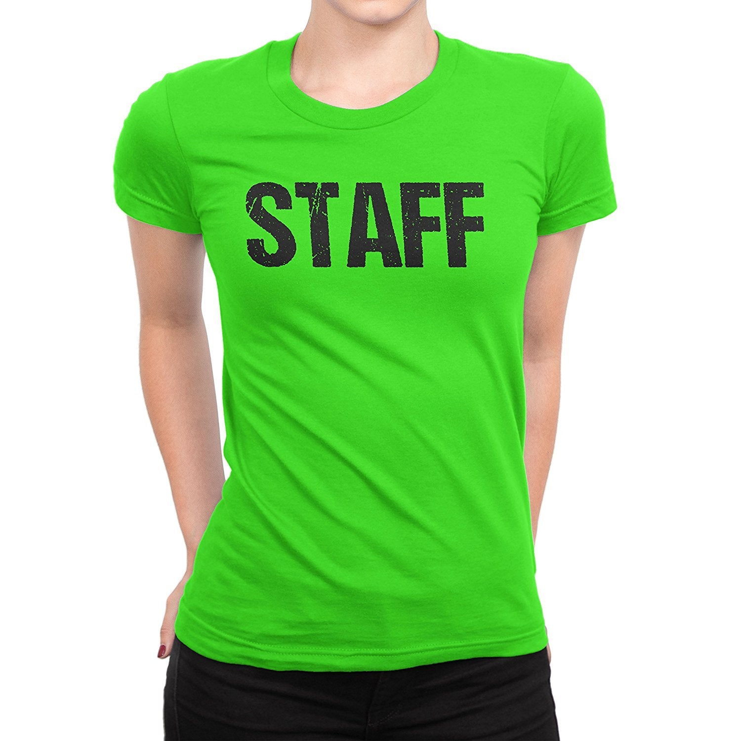 Staff Damen Kurzarm T-Shirt (Distressed Design, Neongrün)