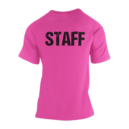 Staff Men's T-Shirt Front & Back Print (Distressed Design, Neon Pink & Black)