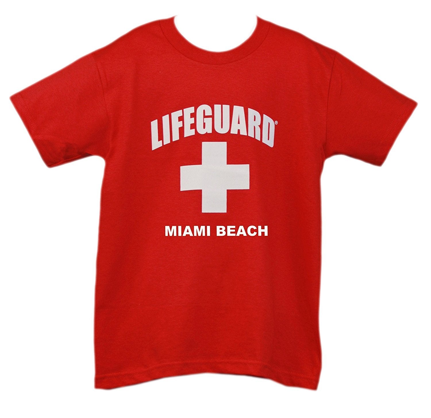 Lifeguard Kids Miami Beach T-shirt Officiel Life Guard Tee Junior Rouge