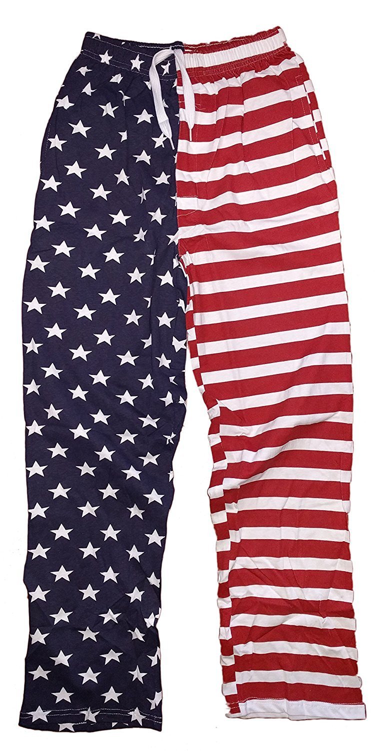 NYC FACTORY USA Flag Lounge Pants Pajama Bottoms Pride America Patriot Mens Ladies (Large)
