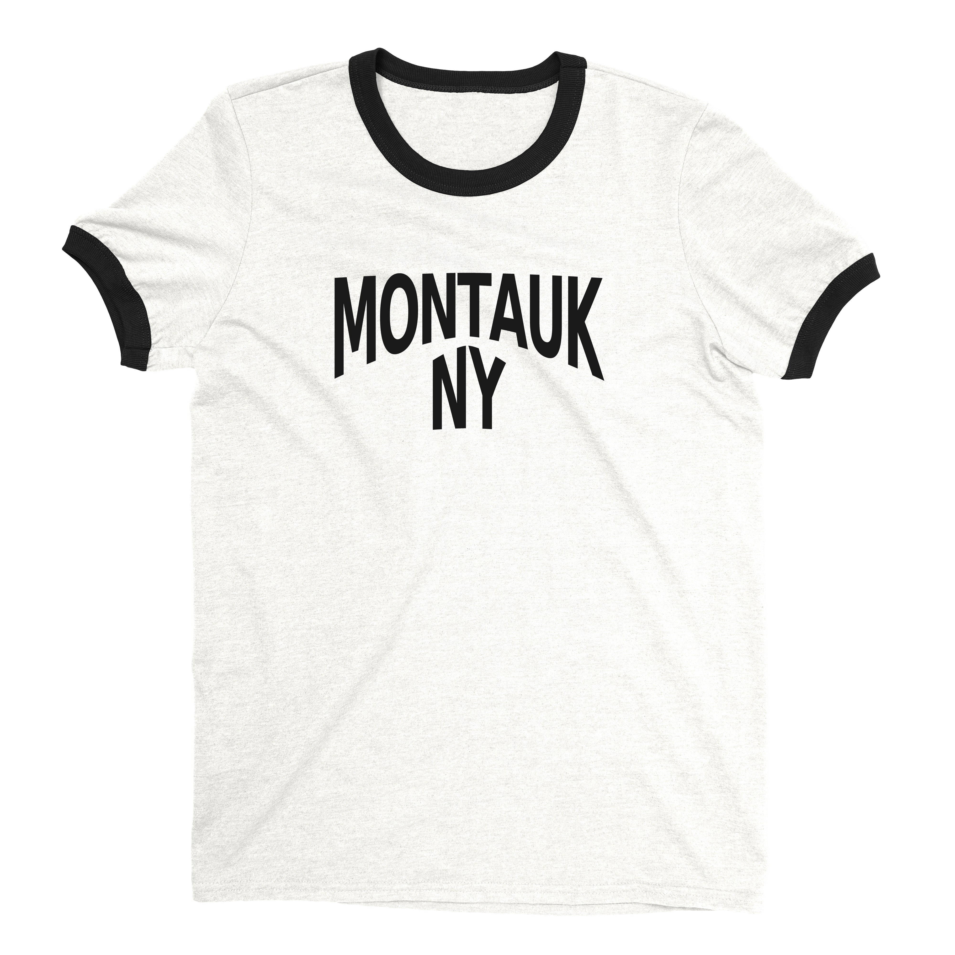 Montauk Beach Ringer Tee Retro Style Men's T-Shirt - NYC Factory - White