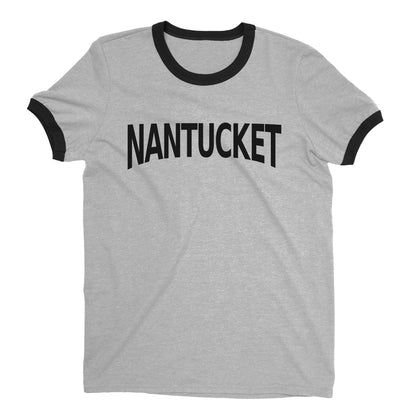 Nantucket Island Ringer Tee Retro Style Men's T-Shirt - NYC Factory - Heather Gray