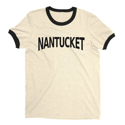 Nantucket Island Ringer Tee Retro Style Men's T-Shirt - NYC Factory - Natural