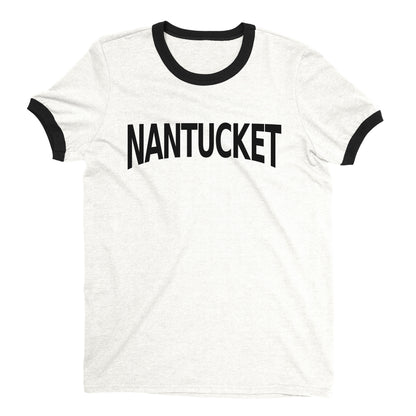 Nantucket Island Ringer Tee Retro Style Men's T-Shirt - NYC Factory - White