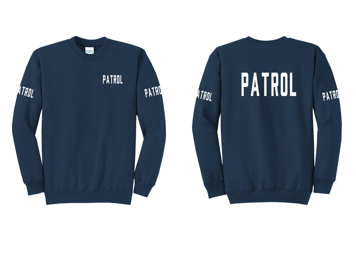 NYC Factory Patrol Cotton Fleece Crewneck Sweatshirt (Classic) - Chest + Back + Patrol Sleeves - Navy