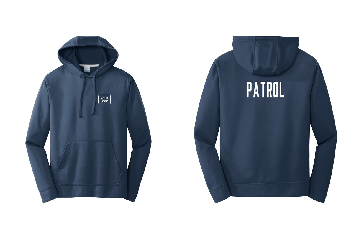 NYC Factory Custom Logo Patrol Performance Hooded Fleece Pullover Sweatshirt (Classic) - Your Logo + Back - Navy