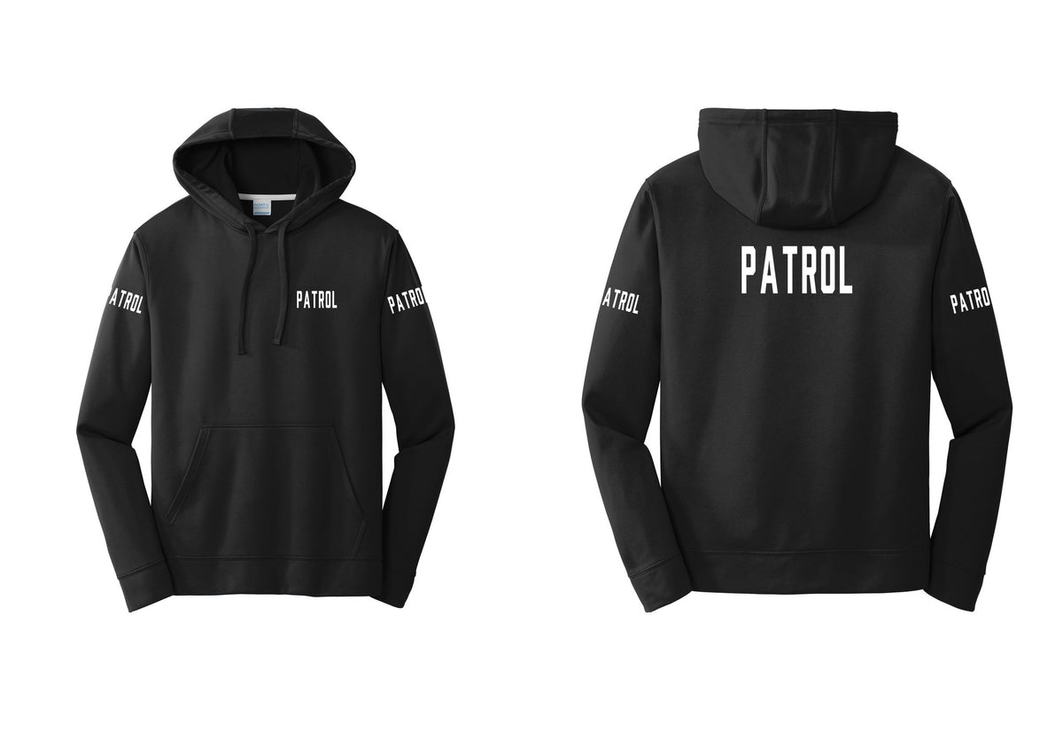 NYC Factory Patrol Performance Hooded Fleece Pullover Sweatshirt (Classic) - Chest + Back + Patrol Sleeves - Black