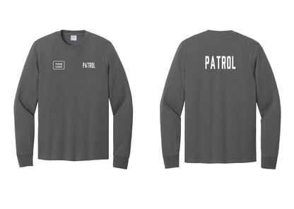 NYC Factory Custom Logo Patrol Cotton Long Sleeve T-Shirt (Classic) - PATROL + Your Logo + Back - Charcoal