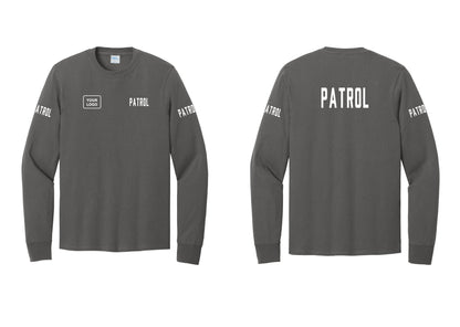 NYC Factory Custom Logo Patrol Cotton Long Sleeve T-Shirt (Classic) - PATROL + Your Logo + Back + Patrol Sleeves - Charcoal