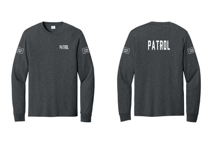 NYC Factory Custom Logo Patrol Cotton Long Sleeve T-Shirt (Classic) - Chest + Back + Your Logo Sleeves - Dark Heather Grey