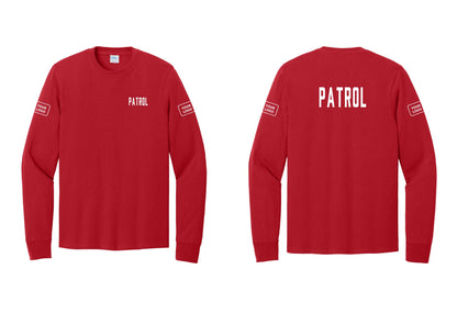 NYC Factory Custom Logo Patrol Cotton Long Sleeve T-Shirt (Classic) - Chest + Back + Your Logo Sleeves - Red
