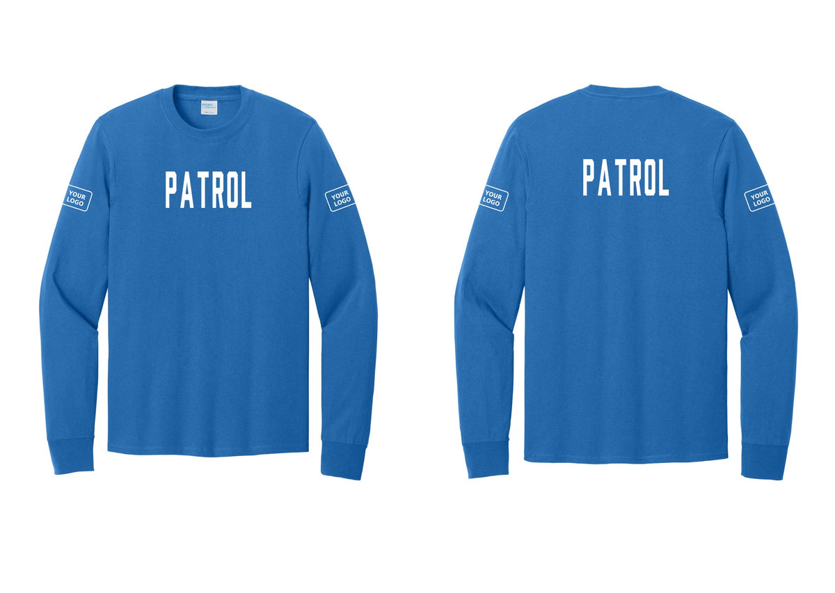 NYC Factory Custom Logo Patrol Cotton Long Sleeve T-Shirt (Classic) - Front + Back + Your Logo Sleeves - Royal