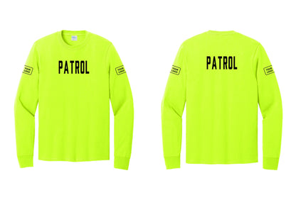 NYC Factory Custom Logo Patrol Cotton Long Sleeve T-Shirt (Classic) - Front + Back + Your Logo Sleeves - Safety Green