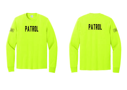 NYC Factory Custom Logo Patrol Cotton Long Sleeve T-Shirt (Classic) - Front + Back + Your Logo Sleeve - Safety Green