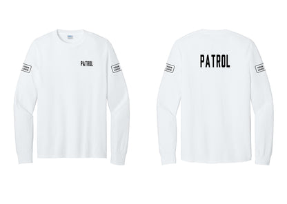 NYC Factory Custom Logo Patrol Cotton Long Sleeve T-Shirt (Classic) - Chest + Back + Your Logo Sleeves - White