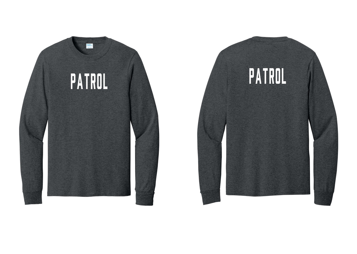 NYC Factory Patrol Cotton Long Sleeve T-Shirt (Classic) - Front + Back - Dark Heather Grey