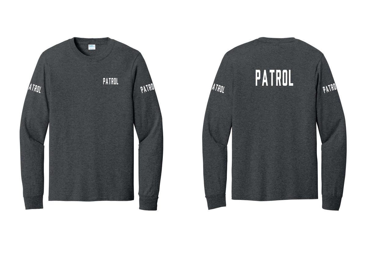 NYC Factory Patrol Cotton Long Sleeve T-Shirt (Classic) - Chest + Back + Patrol Sleeves - Dark Heather Grey