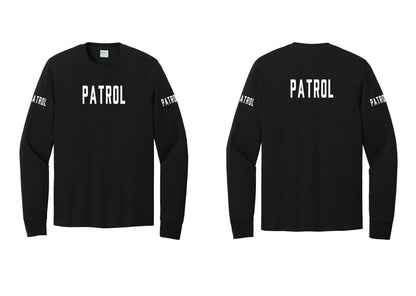 NYC Factory Patrol Cotton Long Sleeve T-Shirt (Classic) - Front + Back + Patrol Sleeves - Black
