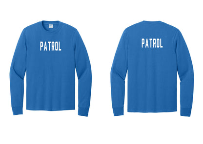 NYC Factory Patrol Cotton Long Sleeve T-Shirt (Classic) - Front + Back - Royal