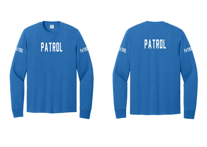 NYC Factory Patrol Cotton Long Sleeve T-Shirt (Classic) - Front + Back + Patrol Sleeves - Royal