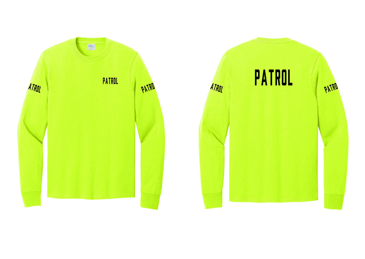 NYC Factory Patrol Cotton Long Sleeve T-Shirt (Classic) - Chest + Back + Patrol Sleeves - Safety Green