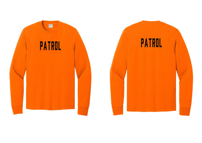 NYC Factory Patrol Cotton Long Sleeve T-Shirt (Classic) - Front + Back - Safety Orange