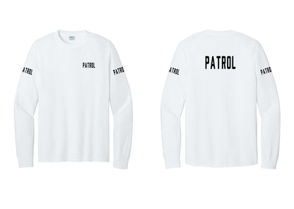 NYC Factory Patrol Cotton Long Sleeve T-Shirt (Classic) - Chest + Back + Patrol Sleeves - White