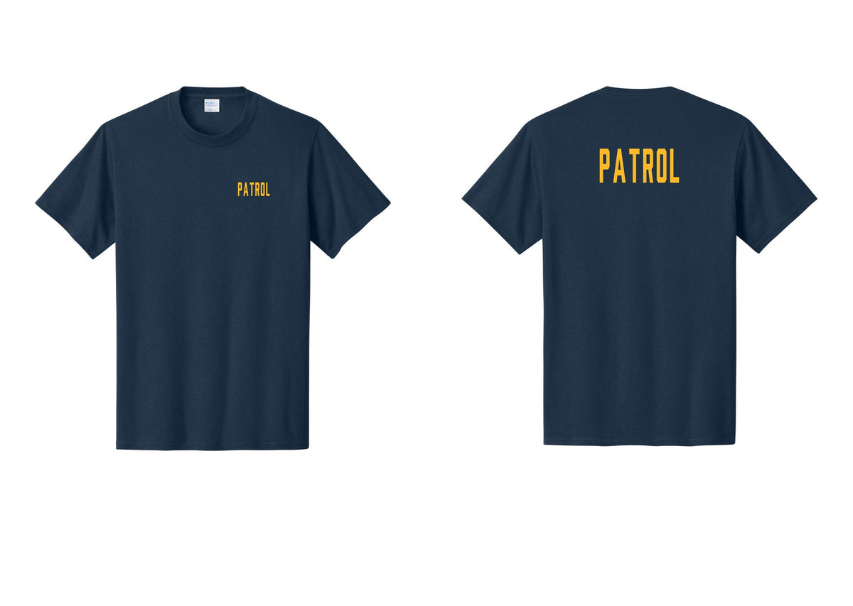 NYC Factory Patrol T-Shirt for Security & Event Teams (Classic) - Chest + Back - Navy / Gold