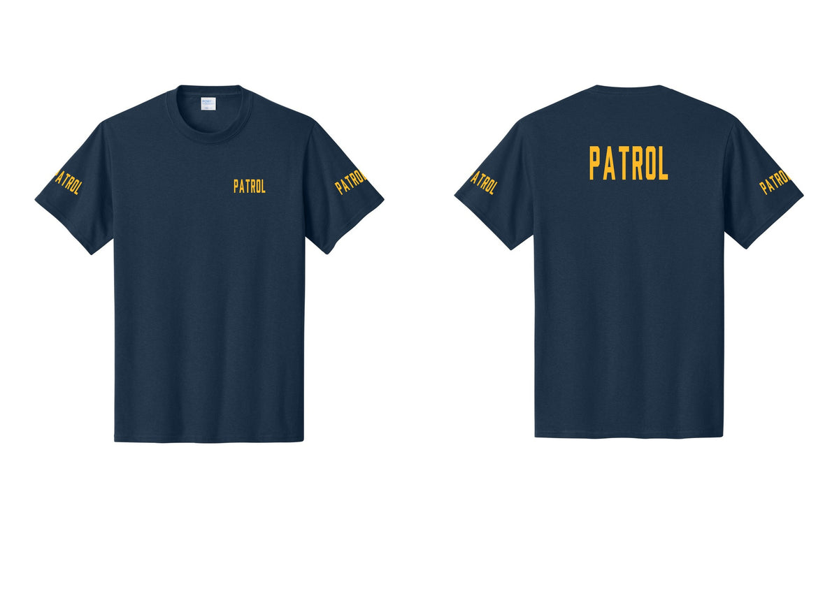 NYC Factory Patrol T-Shirt for Security & Event Teams (Classic) - Chest + Back + Patrol Sleeves - Navy / Gold