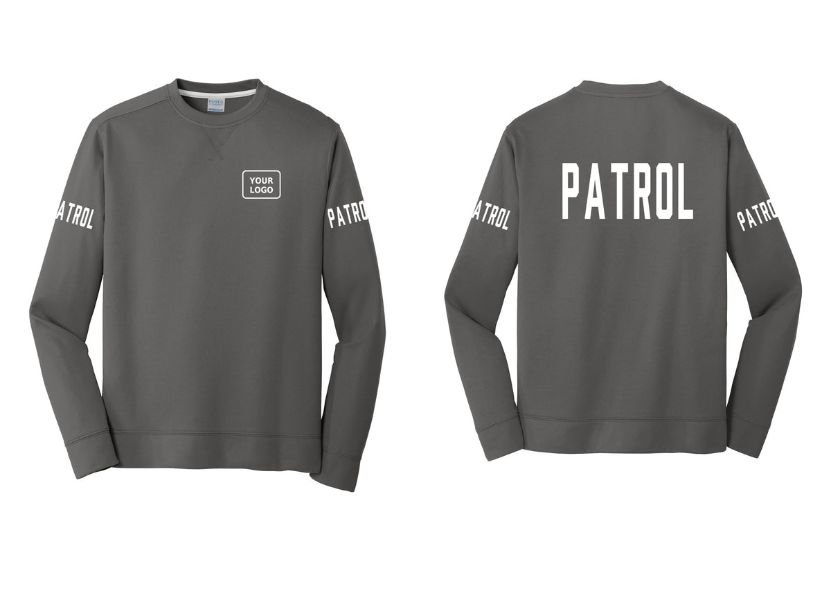 NYC Factory Custom Logo Patrol Performance Fleece Crewneck Sweatshirt (Classic) - Your Logo + Back + Patrol Sleeves - Charcoal