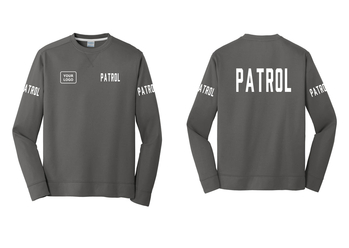 NYC Factory Custom Logo Patrol Performance Fleece Crewneck Sweatshirt (Classic) - PATROL + Your Logo + Back + Patrol Sleeves - Charcoal