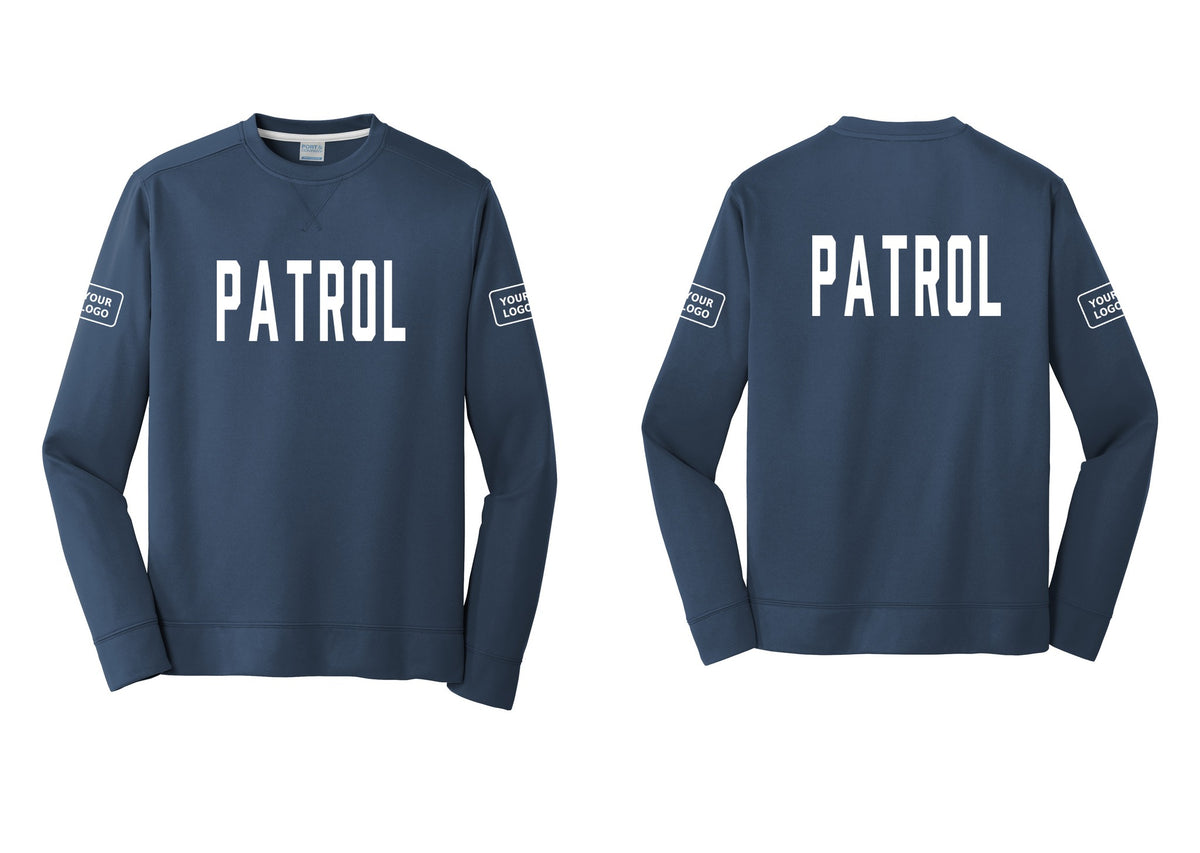 NYC Factory Custom Logo Patrol Performance Fleece Crewneck Sweatshirt (Classic) - Front + Back + Your Logo Sleeves - Navy