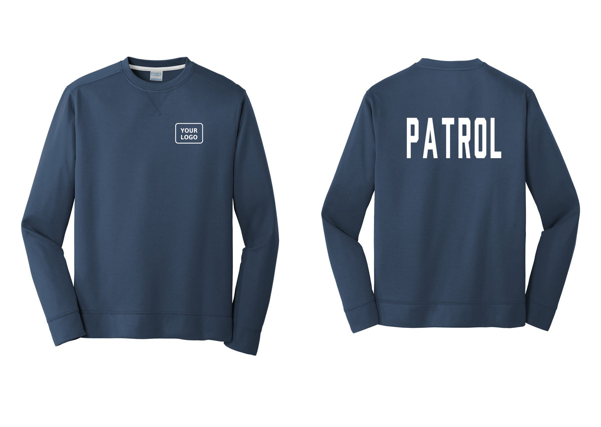 NYC Factory Custom Logo Patrol Performance Fleece Crewneck Sweatshirt (Classic) - Your Logo + Back - Navy