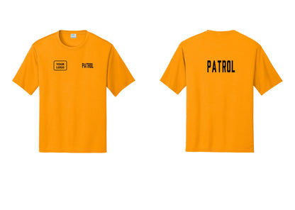NYC Factory Custom Logo Patrol Performance T-Shirt (Classic) - PATROL + Your Logo + Back - Gold