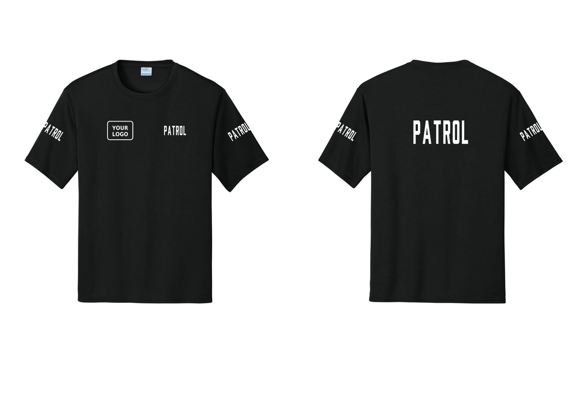 NYC Factory Custom Logo Patrol Performance T-Shirt (Classic) - PATROL + Your Logo + Back + Patrol Sleeves - Black
