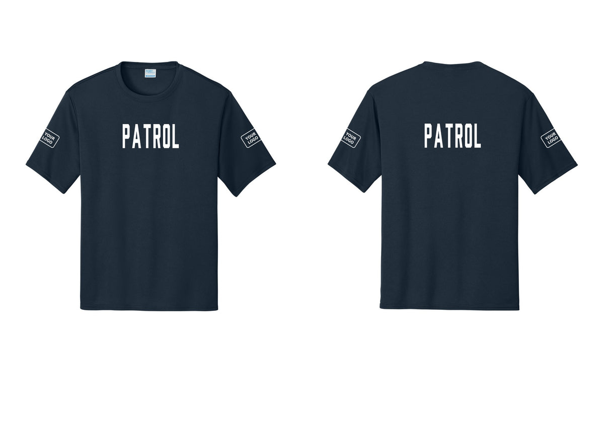 NYC Factory Custom Logo Patrol Performance T-Shirt (Classic) - Front + Back + Your Logo Sleeves - Navy