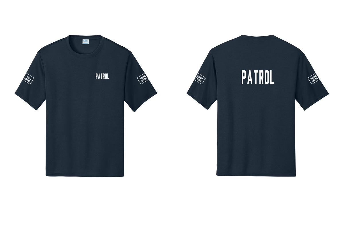 NYC Factory Custom Logo Patrol Performance T-Shirt (Classic) - Chest + Back + Your Logo Sleeves - Navy