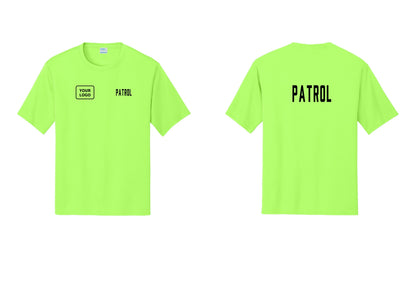 NYC Factory Custom Logo Patrol Performance T-Shirt (Classic) - PATROL + Your Logo + Back - Neon Green