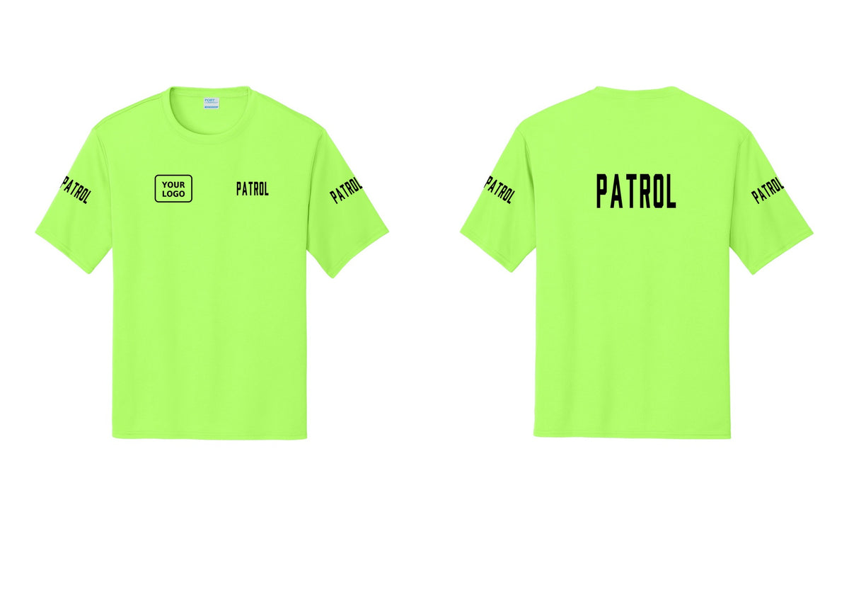 NYC Factory Custom Logo Patrol Performance T-Shirt (Classic) - PATROL + Your Logo + Back + Patrol Sleeves - Neon Green