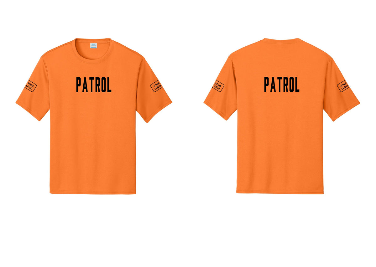 NYC Factory Custom Logo Patrol Performance T-Shirt (Classic) - Front + Back + Your Logo Sleeves - Neon Orange