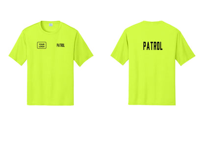 NYC Factory Custom Logo Patrol Performance T-Shirt (Classic) - PATROL + Your Logo + Back - Neon Yellow