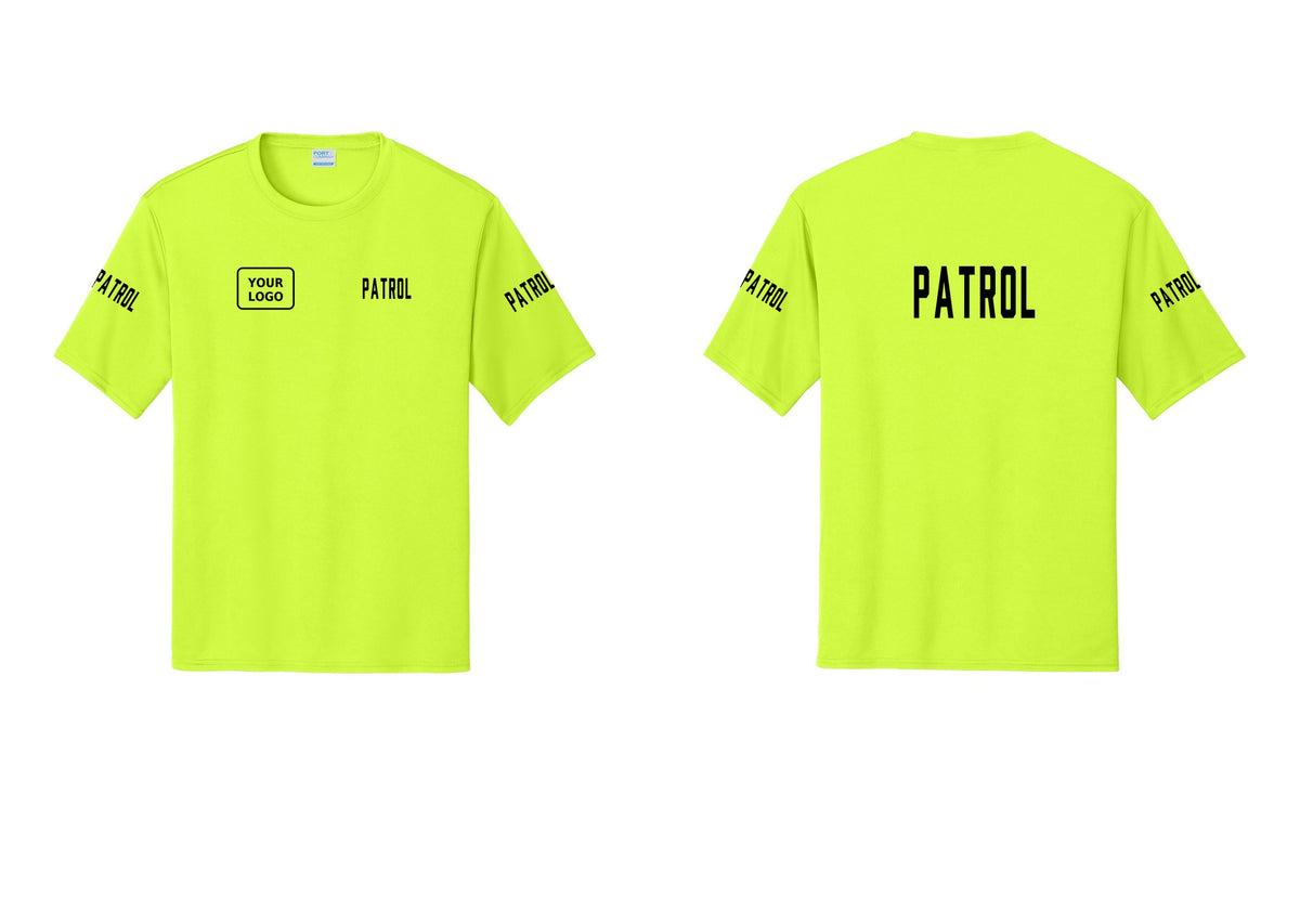 NYC Factory Custom Logo Patrol Performance T-Shirt (Classic) - PATROL + Your Logo + Back + Patrol Sleeves - Neon Yellow