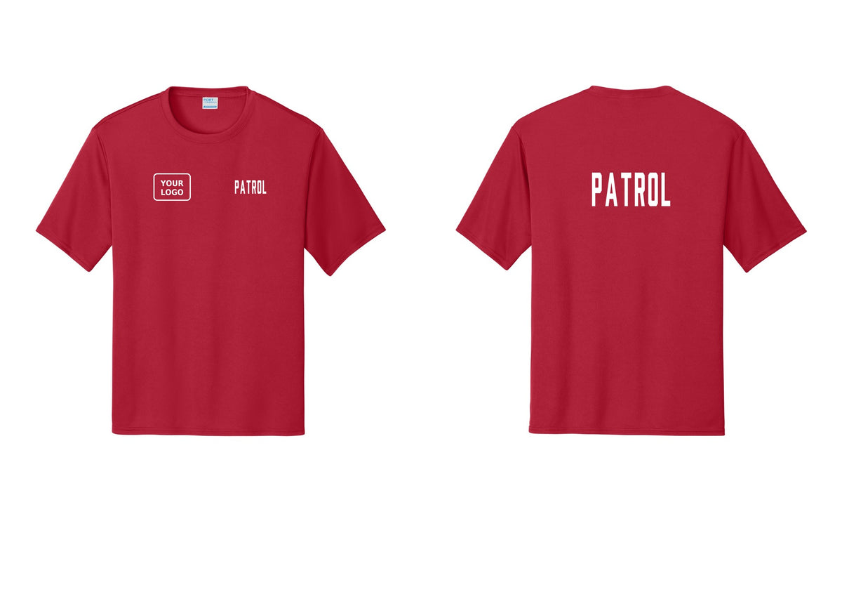 NYC Factory Custom Logo Patrol Performance T-Shirt (Classic) - PATROL + Your Logo + Back - Red