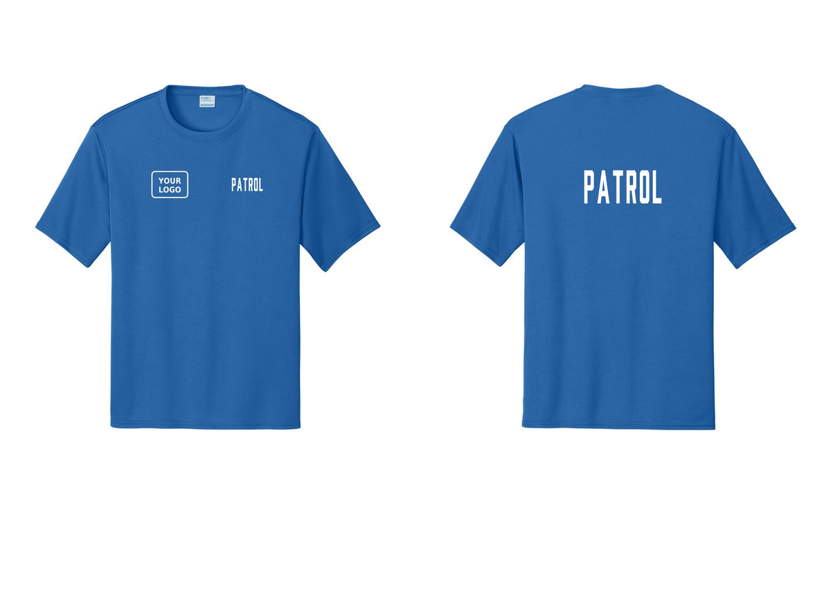 NYC Factory Custom Logo Patrol Performance T-Shirt (Classic) - PATROL + Your Logo + Back - Royal