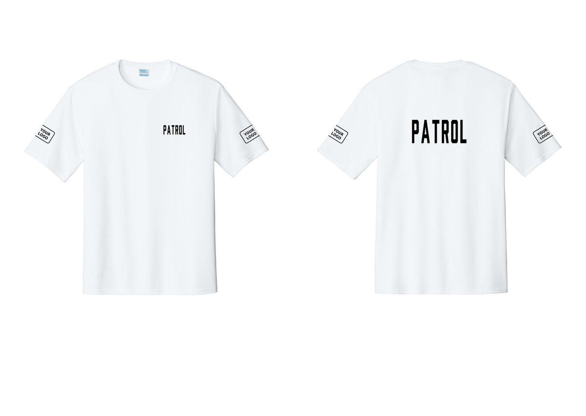 NYC Factory Custom Logo Patrol Performance T-Shirt (Classic) - Chest + Back + Your Logo Sleeves - White
