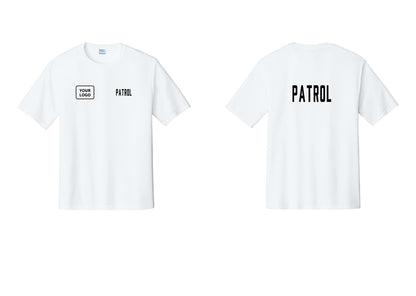 NYC Factory Custom Logo Patrol Performance T-Shirt (Classic) - PATROL + Your Logo + Back - White