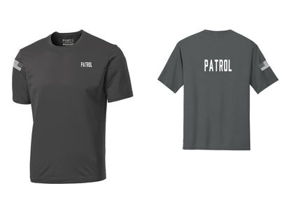 NYC Factory Patrol Performance T-Shirt (Classic) - Chest + Back + US Flag Sleeve - Charcoal
